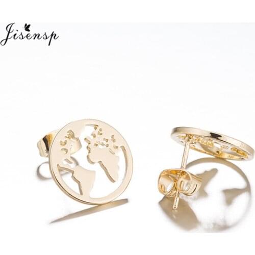 Jisensp Delicate Vintage World Map Earrings Earth Origami Round Stud Earring Fashion Jewelry for Women Girls Birthday Gift 2020