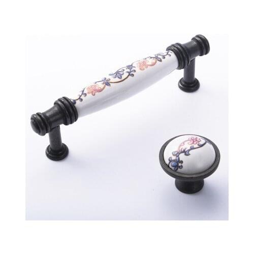 Ceramic Plum Blossom Pulls Drawer Handles Knobs Countryside Dresser Handles / Cabinet Handles Kitchen Decorative Hardware