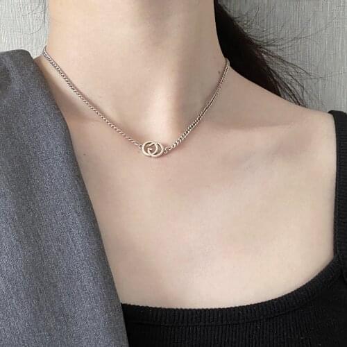 925 Silver Jewelry Set Simple Circle Circle Pendant Necklace Bracelet Retro Double Circle Cross All-match Womens Jewelry