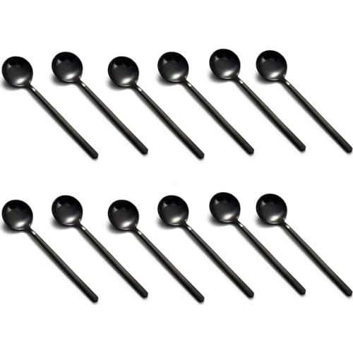 Mini Dessert Spoons Coffee Spoons Black Plated Teaspoons Frosted Handle for Dessert Tea Ice Cream Cake Coffee Set of 12