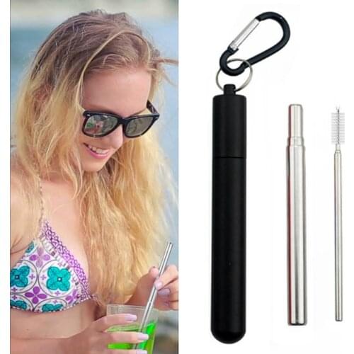 Stainless Steel Collapsible Straws Pocket Tool Bushcraft Hike Gear Camping Equipment Picnic Accessory