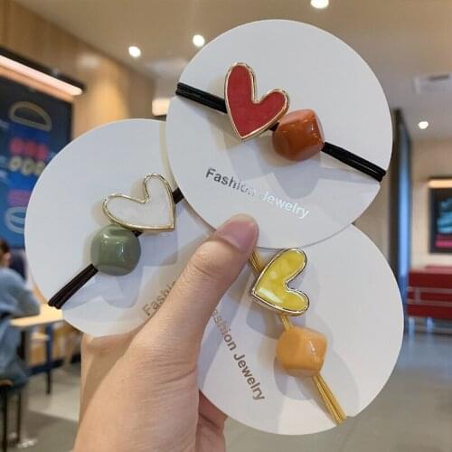 Fashion New Arrival Simple Design Hot Selling Hair Band Acrylic Heart Shape Geometric Hair Rope High Elastic Hair Ring Headpiece