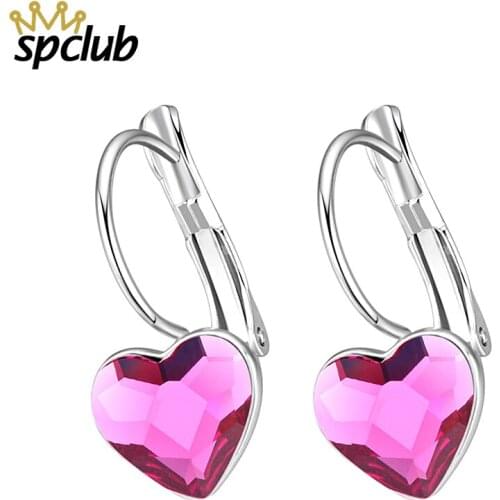 New Genuine Crystal From Swarovski Heart Drop Dangle Earrings For Women Female Wedding Earring Fashion Party Jewelry Wholesale