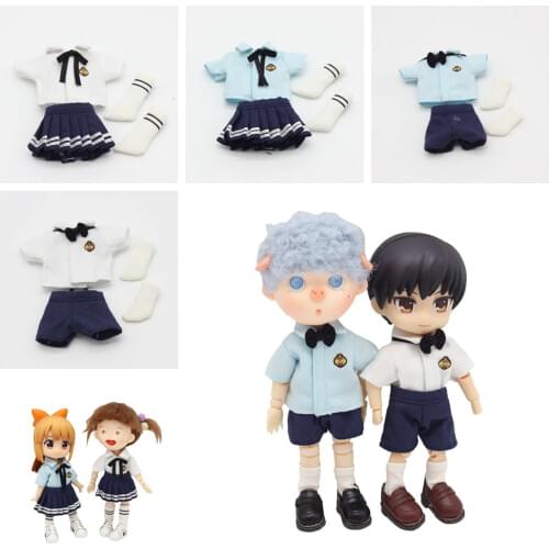 Ob11 Baby Clothes School Uniform Suit Beautiful Knot Pig GSC Clay Man Molly Can Shirt + Skirt/Pant +Socks Doll Accessories
