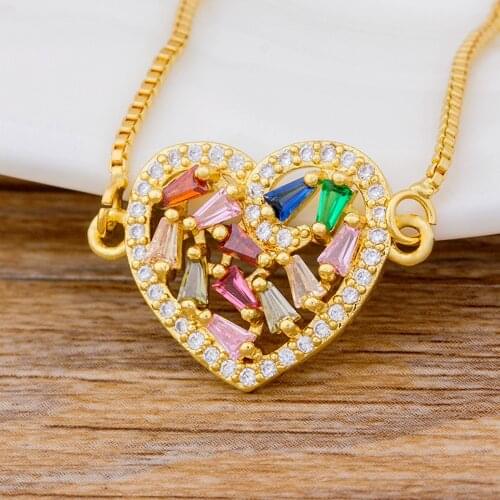 Micro Pave Cubic Zircon Colorful Crystal Rhinestone Heart Love Charm Pendant Necklace For Women Statement Necklace CZ Jewelry