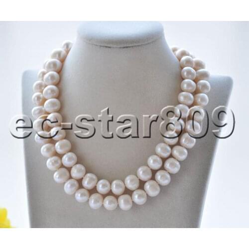 P7244 Huge 17"~34" 15mm Round White Freshwater Pearl Necklace Choker