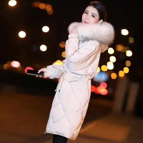 Oversize womens winter 2019 new loose large fur collar down jacket female long style slim outerwear coats