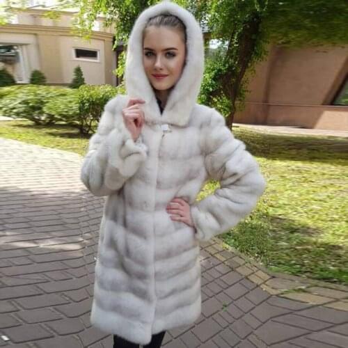 2021 Natural Mink Fur Coat Women Fashion Real Mink Fur Jacket Winter Hooded Warm Overcoat High Quality