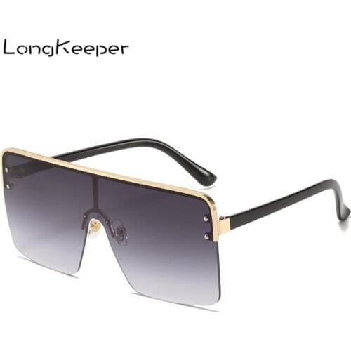 Oversized Rimless Sunglasses Women Men New Luxury Brand Square Sun Glasses Flat Top Ladies Eyewear UV400 Shades oculos