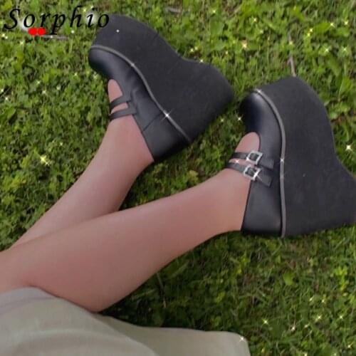 Ladies Platform Wedges Pumps For Female Double Buckle Gothic Girls Cool Punk Sweet Cute Fashion Popular Marry Jane Shoes Women