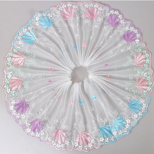 2Y Embroidered Coliorful Flower Mesh Fabric Embroidery Tulle Lace Wedding Dress Childrens' Clothing Skirt Decoration Wide 20CM