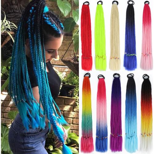 Yinmei Baibian Synthetic Rainbow Hairpiece Colored Jumbo Braids Ponytail Overhead Tail with Rubber Elastic Band Braids Pigtail