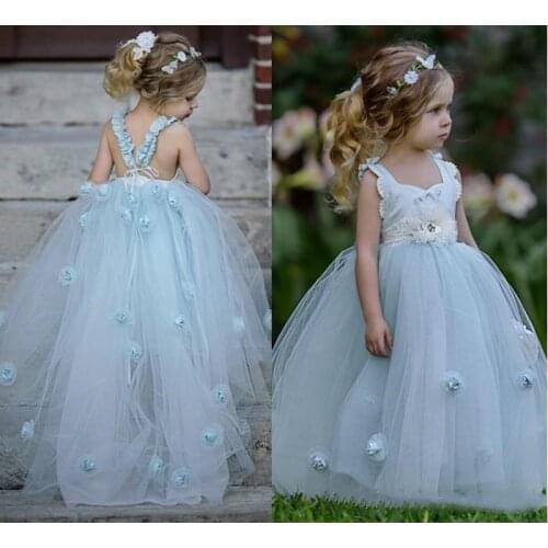 Lovely Flower Girl Dresses Ruffles Hand made Flowers Lace Applique Tutu Vintage Little Baby Gowns Boho Communion Dress