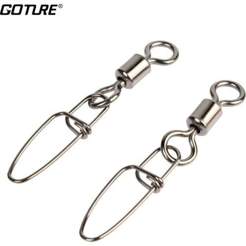 Goture 200pcs/lot Rolling Fishing Swivel With Insurance Snap Pin 12# 6# 4# 2# 4/0# Fishing Accessories Hook Lure Connector