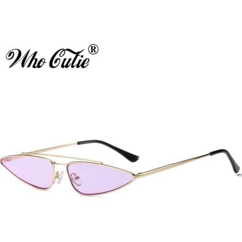WHO CUTIE 90s Slim Sharp Cat Eye Retro Sunglasses Women Brand Designer 2018 Vintage Pink Yellow Red Lens Sun Glasses Shades 560