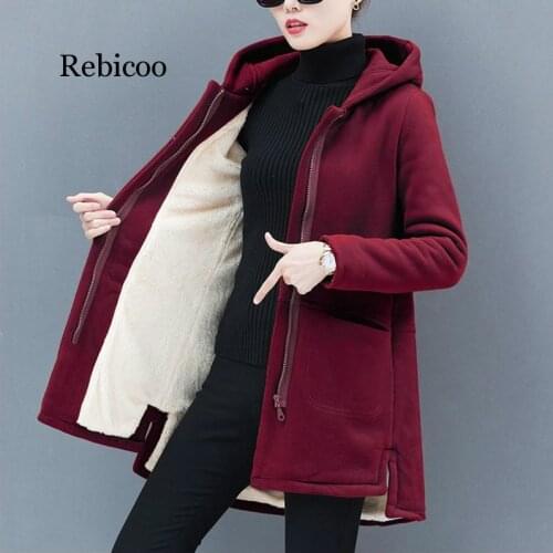 Rebicoo Winter Jacket New Plus velvet Cotton coat Large size Hooded coat women Korea Womens winter warm park