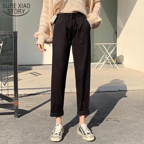 Ladies' Wide Harem Pants All-match Straight Capri Casual Pants Cotton Solid Pants for Women 2021 Winter Baggy Women 10426