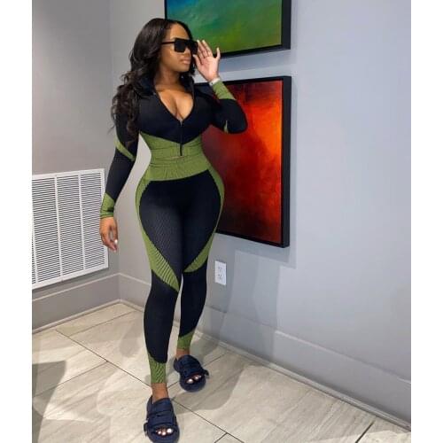 Woman 2Piece Set Fall Skinny Long Sleeves Crop Top Slim Leggings Sportswear Suit Women High Elastic Patchwork Fitness Tracksuit