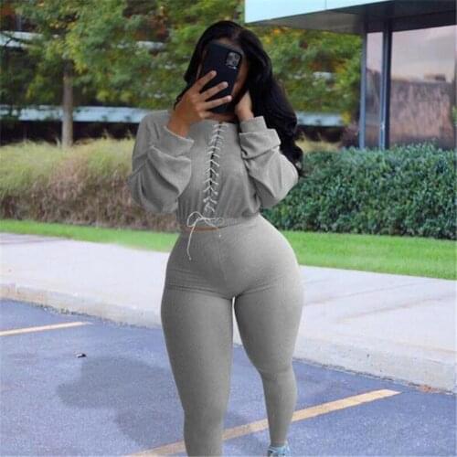 Ribbed Solid Color 2 Piece Set Women Crop Top Sweatpants Street Club Outfits Casual Autumn Winter Clothes For Women Tracksuit