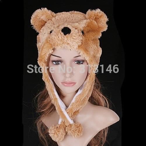 Cartoon Plush Animal Brown Polar Bear Fuzzy Beanie Hat Winter Adult Women Mens Children Kids Boys Girls Costume Warm Fluffy