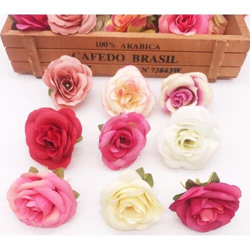 10Pcs 4.5cm Mini Silk Rose Artificial Flower Head for Wedding Home Decoration Marriage Shoes Hats Accessories Craft Fake Flowers