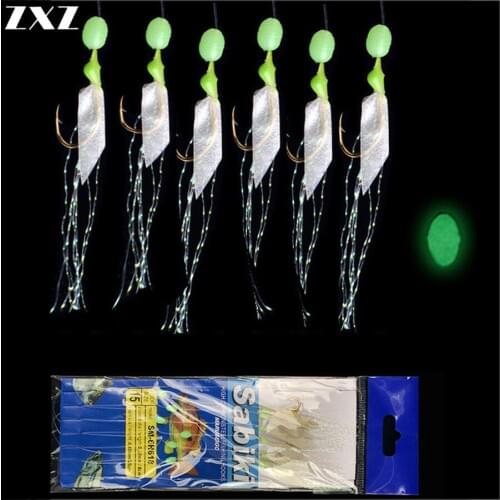 120pcs 20bags High Carbon Steel Hook Feather Fishhooks Fishing Wire Bass Sea Carp Luminous Fishing String Hooks Live Fish Skin