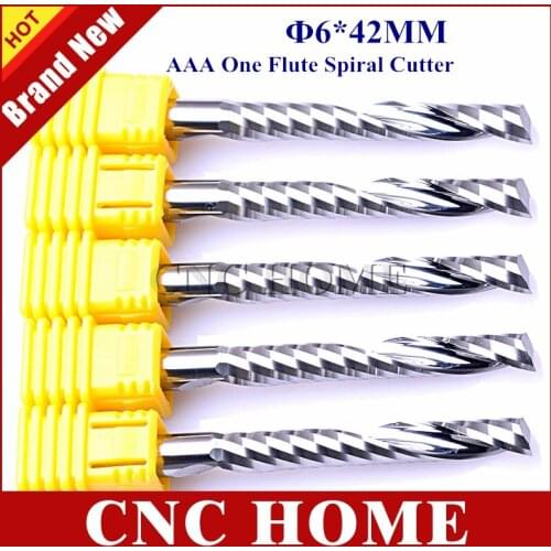 5pcs 6*42mm AAA One Flute Carbide End Mill Milling Cutter Spiral Bits CNC Router Bit Tool Single Flute acrylic wood cut carving