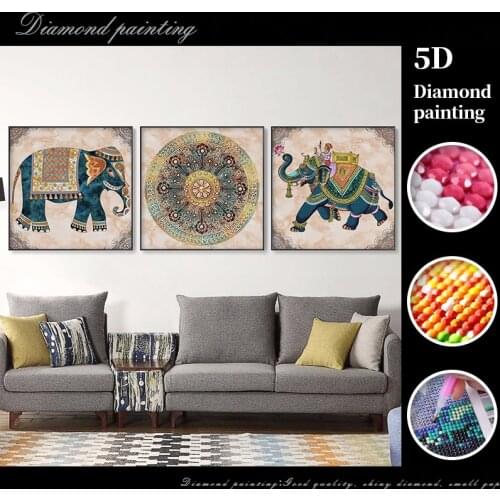 5D Diamond Painting Color Animals Elephant Diamond Mosaic Pattern Retro DIY Full Round Diamond Embroidery Cross Stitch Handmade