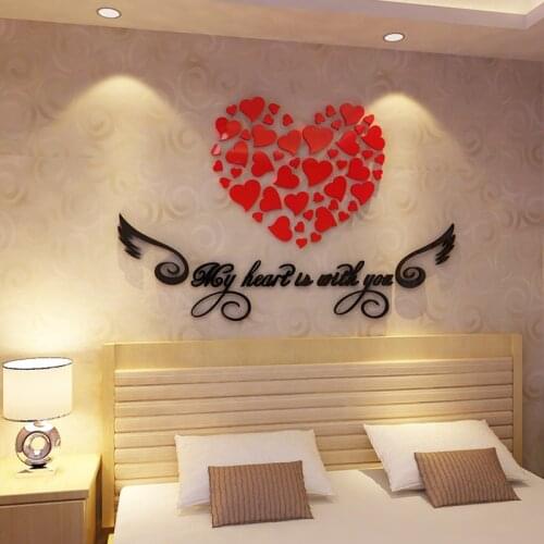 LOVE Wings Acrylic mirror wall stickers For kids room Bedroom Living room DIY art decor TV background Waterproof wall sticker