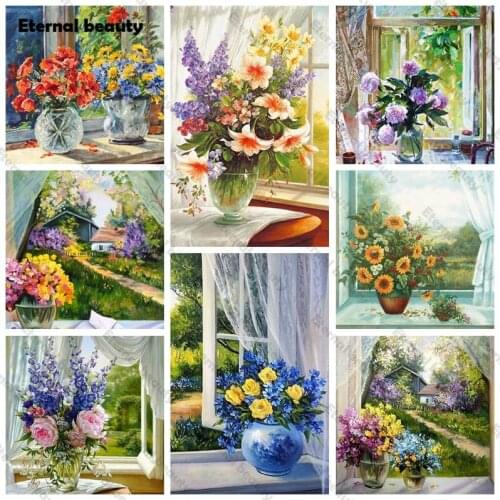 5D Diy Diamond Painting Garden Landscape Full Drill Wall Art Diamond Pictures Embroidery Flower Mosaic Rhinestone for Home Decor