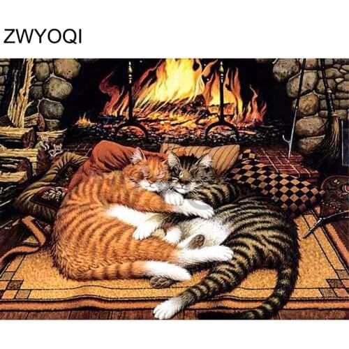 DIY3D Diamond mosaic Cat bonfire Full Round Diamond painting Cat bonfire Full Square Diamond embroidery Cross stitch Cat bonfire