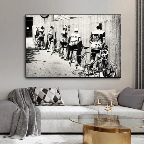 Black and White Bicycle Cyclist Canvas Painting Bike Retro Prints and Posters Wall Art Pictures Living Room Home Decor Cuadros