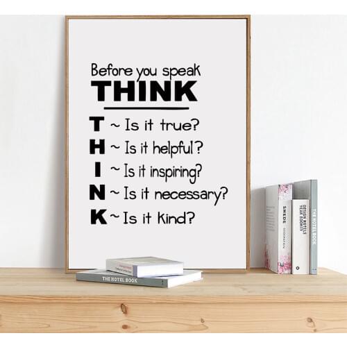 Motivational Quote Canvas Art Print Poster , Think Before You Speak Quote Canvas Painting Poster School Classroom Wall Art Decor