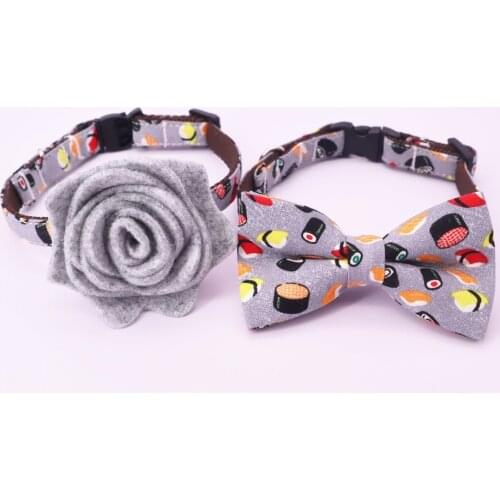 Sushi Cat Collar Bow Tie with Flower , Plastic Buckle Big and Small Cat Collar Pet Accessories