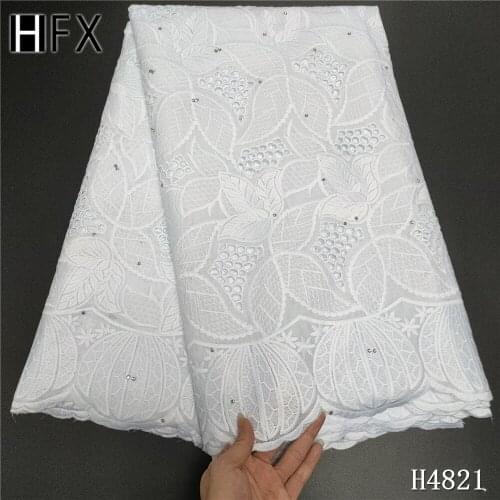 HFX Pure White Cotton 5 Yards Dry Lace High Quality African Lace Fabric Embroidery Swiss French Wedding Party Dress Guipure