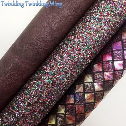 BROWN Glitter Fabric, Metallic Faux Fabric, Weaving Synthetic Leather Fabric Sheets For Bow A4 21x29CM Twinkling Ming XM803