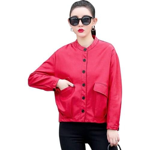 Large Size 3XL Leather Jacket Women Coats New 2021 Female Leather Clothing Short Slim Motorcycle Leather Coat Women Black