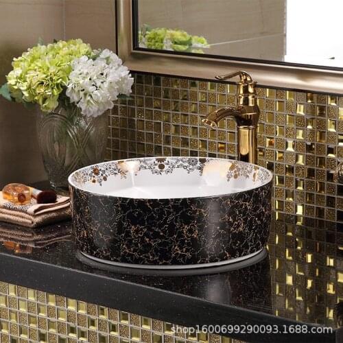 Hotel bar retro above counter basin round ceramic art bathroom household wash basin black washbasin