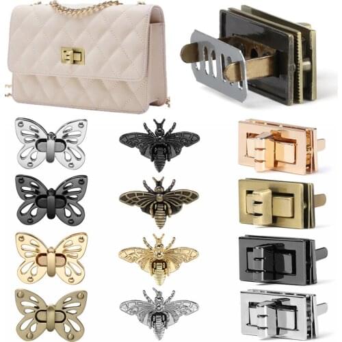 Fashion DIY Metal Turn Lock Women Bags Buckles Retro Bag Clasp Hardware Accessories Small Bee Bag Switch Lock Gold Gun Black