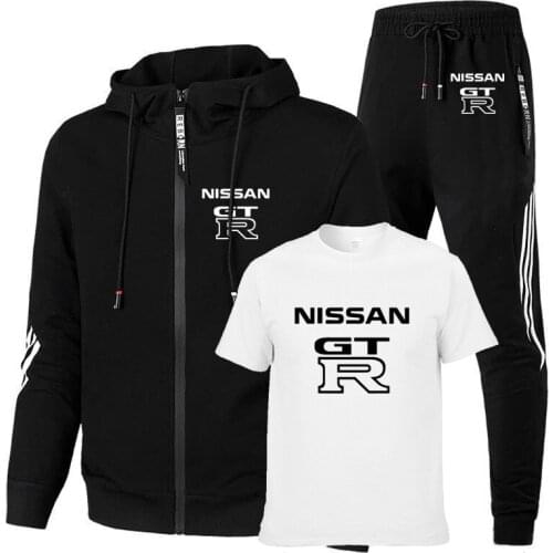 High quality cotton Casual Spring Autumn Mens jackets GTR Car Logo Printed Mens jacket + sweater + pants three-piece suit