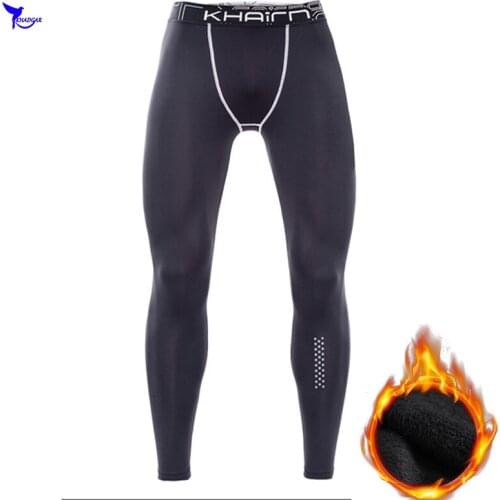 Mens Spring Fleece Lined Compression Jogging Pants Quick Dry Running Tights Fitness Gym Sportswear Trousers Bodybuilding Clothes