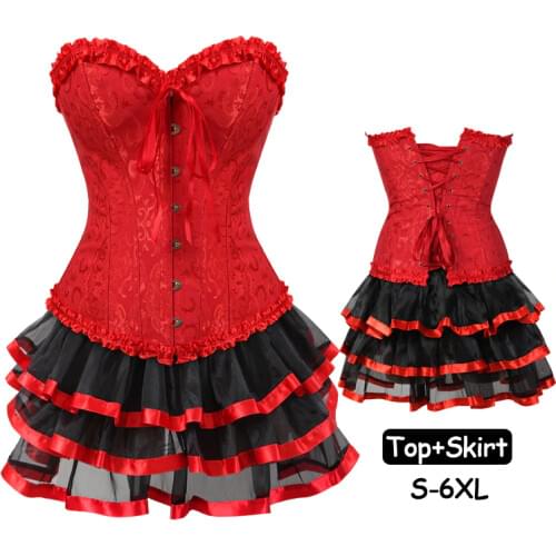 New Red Women Corset Dress Set lady TUTU Mini Skirt adult Petticoat Underskirt Tulle Tutu Skirts Party Clubwear Plus Size 6Xl