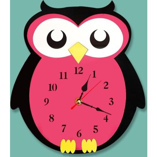 New Creative Digital Wall Clock Owl Cartoon Children Acrylic Decorative Clock Second Sweep Movement Lovely Creative Wall Clock