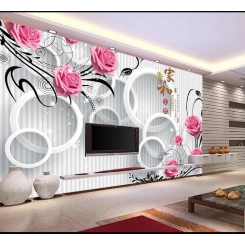 Custom photo wallpaper 3d mural wallpaper for walls 3 d Rose flower murals 3D circle TV background wall decoration painting wall