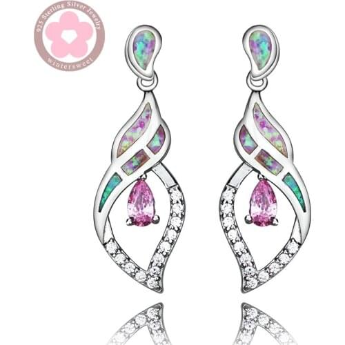 RH0048 Gorgeous Fire Opal Gem Pink Crystal Earrings for Women Charm Jewelry on Sale Christmas Gift