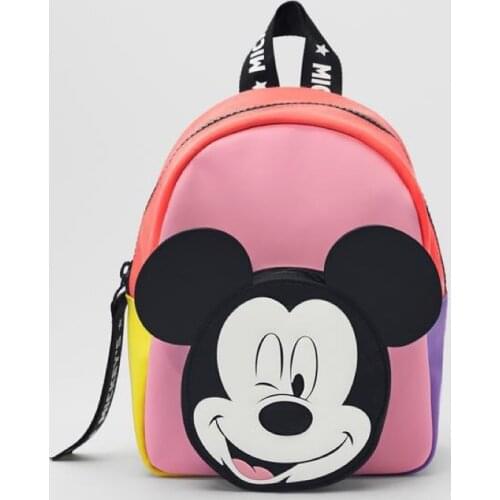 New Disney Mickey Minnie Mouse Childrens School Bag Large Capacity PU Shoulder Backpack for 4-9 Years Old Baby Girl Backpack