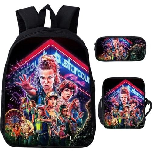 3D Print Mochila Stranger Things Backpack /Pencil Case 3PCS/Set School Bags For Teenage Girls Bookbag Zipper Casual Kids Pouch