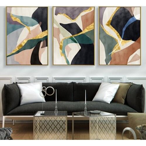 Modern Abstract Geometric Color Block Poster Gold Black Nordic Wall Art Print Picture Canvas Painting Living Room Decoration