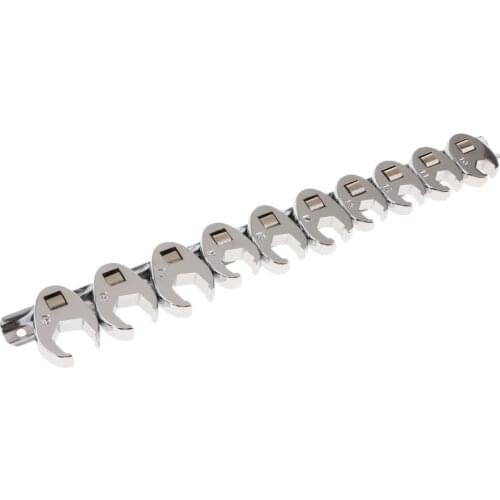 10x Crowfoot Flare Nut Wrench Line Hex Wrench Set 3/8' Drive Open End Spanner Vanadium Steel 10mm-19mm Brake Wrenches Spanner