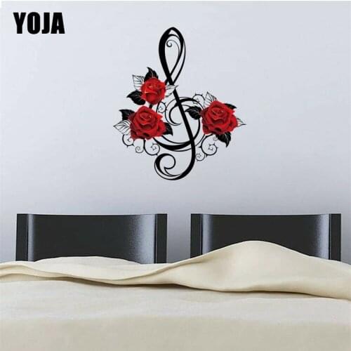 YOJA 53×60.6CM Red Rose Treble Clef Bedroom Wall Stickers Creative Home Room Decoration Decals 8WS0066